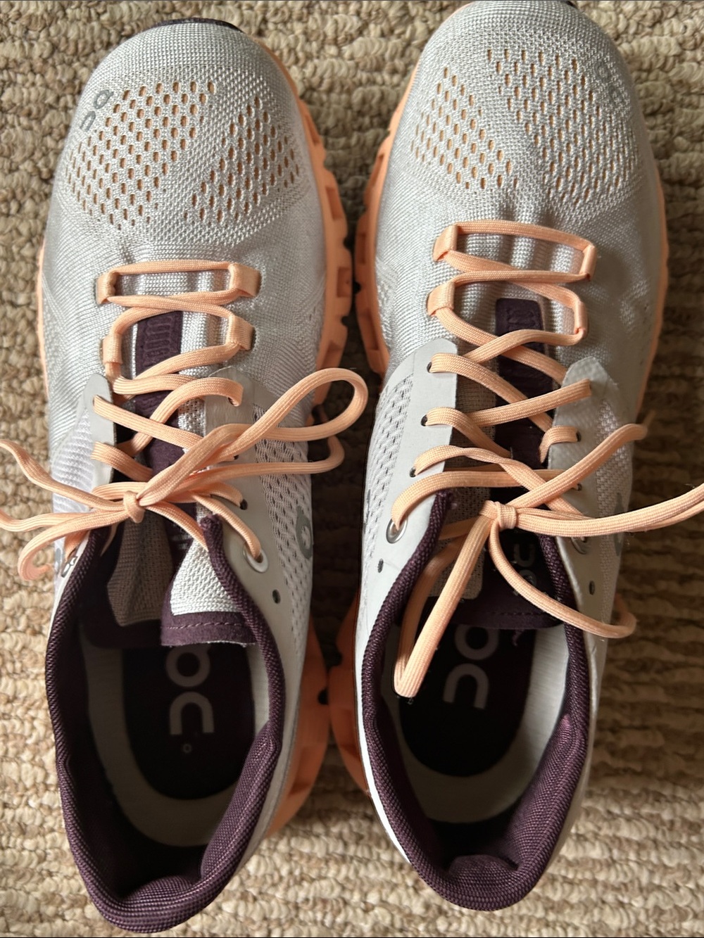 On Running Women's Athletic Shoes in Light Gray with Peach Accents Size 8.5